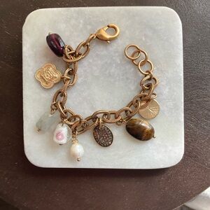 Chico’s Gold Charm Bracelet with Multicolor Stones